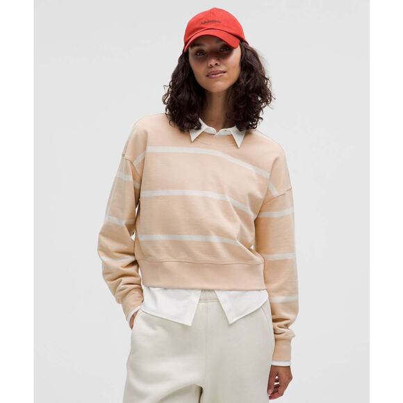 NWT Lululemon Perfectly Oversized Cropped Crew Stripe Cafe Au Lait White Opal - Picture 6 of 10
